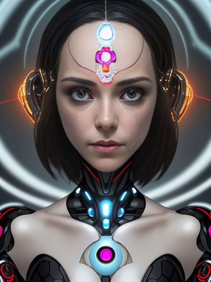 [ Coco Rocha | Alice Braga ], ( a ai sentience becoming self-aware and question its existence ),  extremely detailed digit...